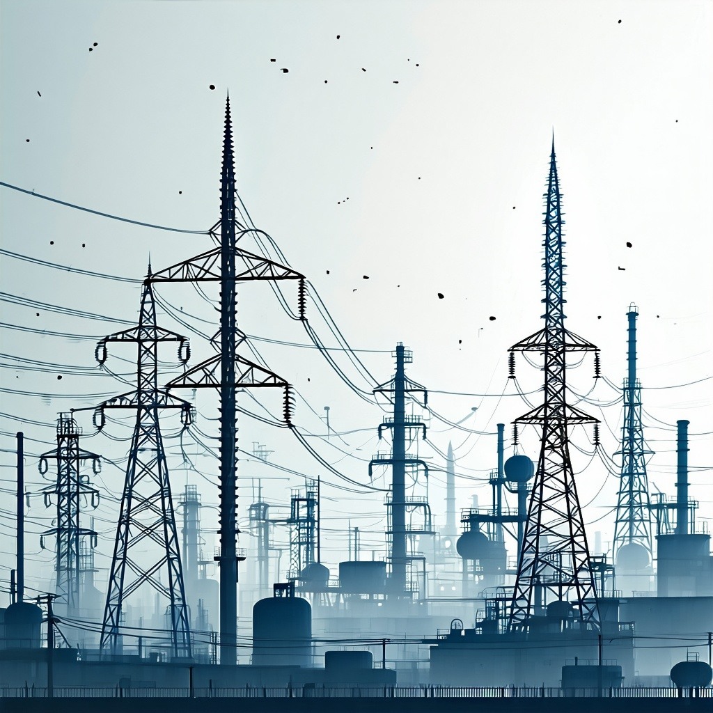 Theme Energy  Utility Spikes in manufacturing  industrialbk white onlyobject bg whiter and lighter colorsobject energy pylons