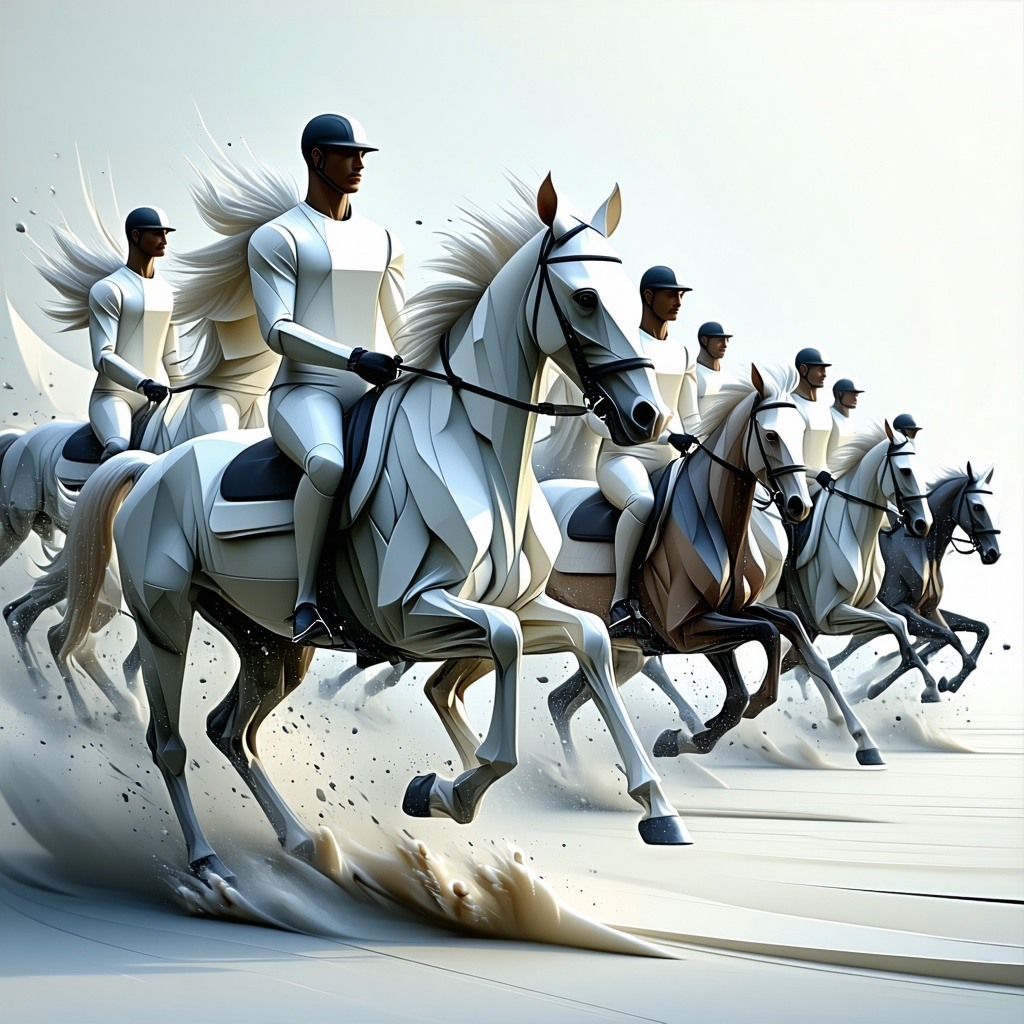 horse race with rider everything white and lighter colors riders in white and also of diversity-2