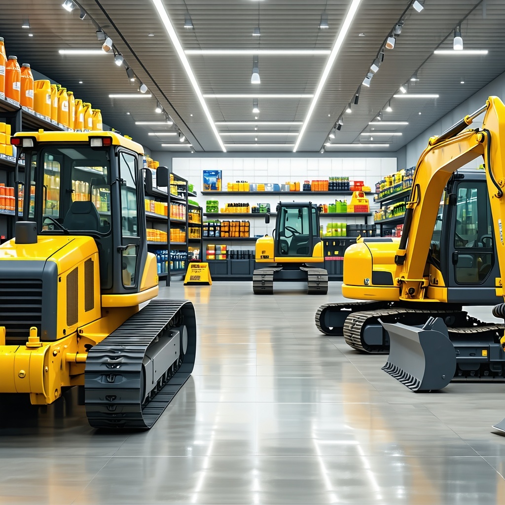 show the construction equipment rental section in a store for construction and rebg whiteobj color lighter