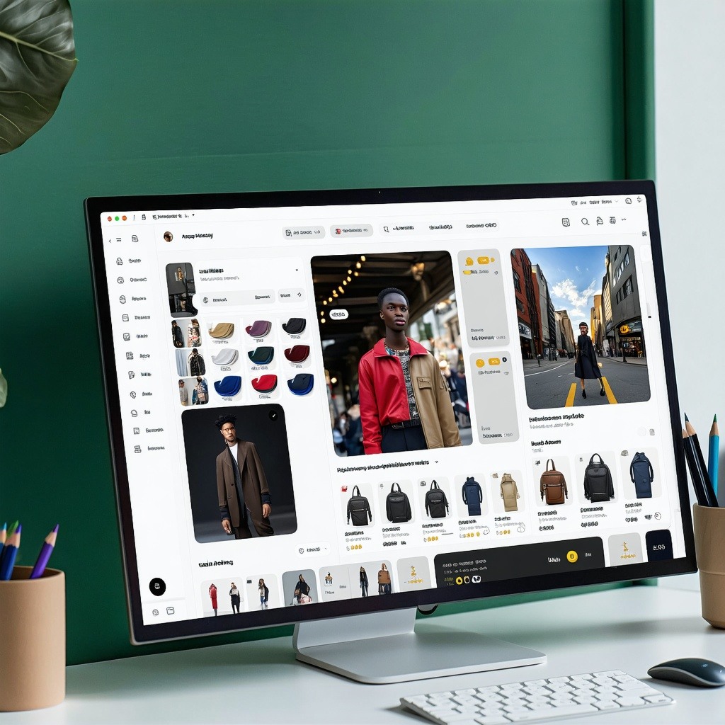 theme frequent platform update in ecommerce and brick  mortar onlinebg  frame color white onlyobject bg color lighter colorsobject uiux designer working on ecom website using figma