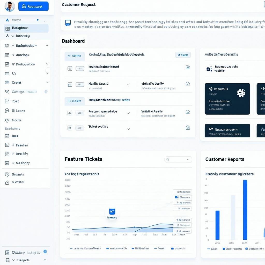 theme rapidly changing user expectations in the technology and software industry for executivesBackground bright white only  use mostly whitesobject customer tickets dashboard showing feature request and bug reports-4-1