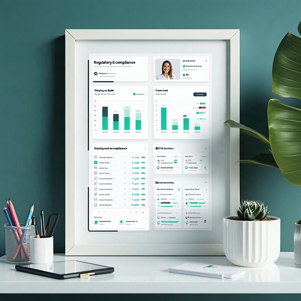theme regulatory  compliance in health care and med techbk frame color white onlyobject bk color white and lighter colorsObject staying up to date with hippa and FDA compliance dashboard